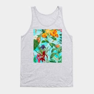 Colorful tropical floral leaves botanical illustration, tropical plants,leaves and flowers, aqua blue leaves pattern Tank Top